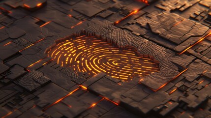 Poster - digital fingerprint design on textured surface with glowing elements. intricate patterns and warm light create captivating visual effect