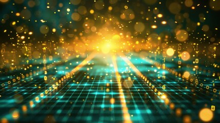 Poster - digital abstract background with glowing particles and binary code