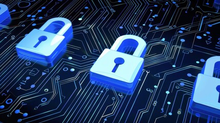 Poster - digital locks on circuit board background symbolize cybersecurity and data protection. this conveys 