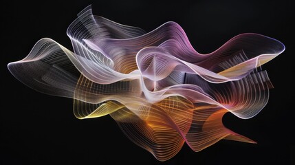 Poster - Abstract wave patterns in vibrant colors create dynamic visual effect, showcasing fluid motion and energy against dark background, evoking sense of creativity and innovation