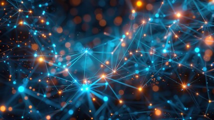 Poster - Digital abstract background with glowing blue and orange connections