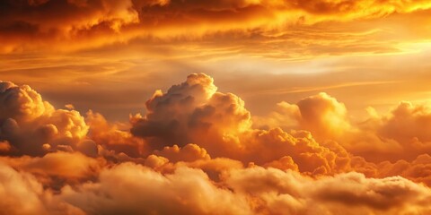 Wall Mural - Ethereal orange sky with billowing clouds, ethereal, orange sky, glowing, thick clouds, dramatic, atmospheric, sunset, twilight