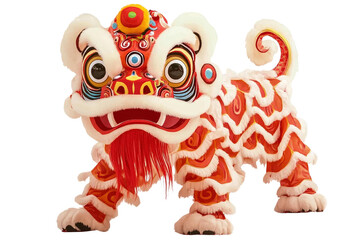 Wall Mural - chinese lion dance costume red and white on transparent background