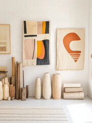 Poster - Artistic wall decor with abstract textiles and natural sculptures
