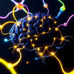 Poster - Neural Network Brain with Glowing Synapses on Black Background