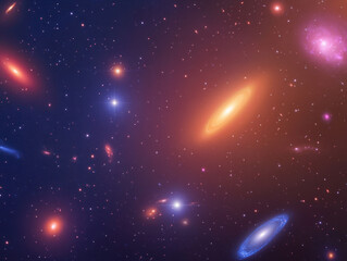 Poster - stunning cosmic scene featuring vibrant galaxies, stars, and nebulae in deep space. colorful display evokes sense of wonder and exploration
