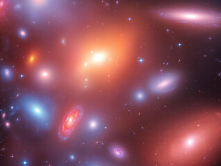 Poster - stunning cosmic scene featuring vibrant galaxies, stars, and nebulae in deep space. colorful celestial bodies create mesmerizing view of universe