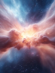Poster - stunning cosmic explosion with vibrant colors and swirling clouds, showcasing beauty of universe
