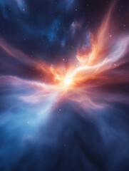 Poster - vibrant cosmic nebula with swirling colors of orange and blue, showcasing beauty of space