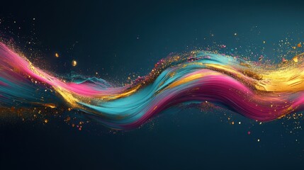 Wall Mural - A dynamic D brushstroke with vibrant gradients of teal, gold, and fuchsia, mimicking fluid motion.