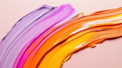 Wall Mural - A modern D gradient brushstroke with warm pastel tones, blending orange, pink, and lavender.