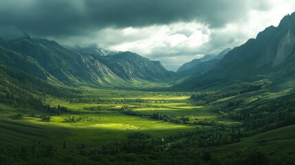 Wall Mural - Mountain Valley Under a Dramatic Sky