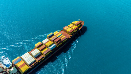 Aerial view of the freight shipping transport system cargo ship container. international transportation Export-import business, logistics, transportation industry concepts