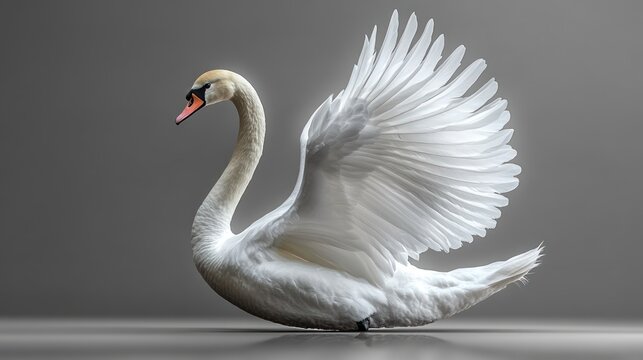 Elegant White Swan with Wings Spread in a Serene Setting
