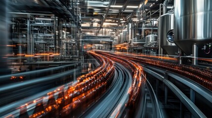 Wall Mural - Bottling Line in Motion: A Glimpse into Brewery Production