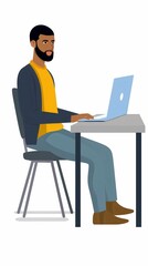 Poster - Man Working on a Laptop in an Office Setting With a Modern Animated Style and a Clean White Background. Generative AI