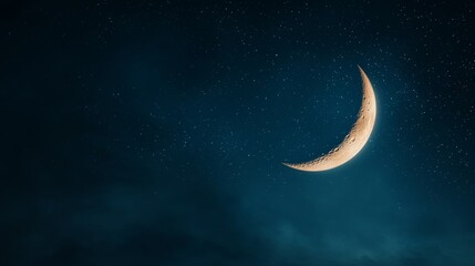 Crescent Moon in Starry Night Dark Blue Composition, Celestial Image, Night Sky Concept, Moon Photography Night Sky,Crescent Moon