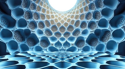 Poster - Abstract Geometric Pattern with Interconnected Blue and White Shapes
