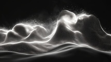 Aufkleber - Abstract Glowing Particle Waves: Dynamic Energy Flow in Dark Space