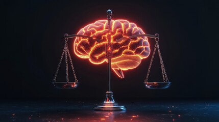 Aufkleber - Conceptual representation of brain and scales symbolizing the balance between justice and intellect, showcasing the intersection of law and psychology in a visually striking manner