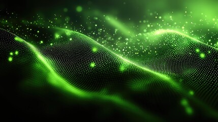 Poster - Abstract Green Particle Wave with Glowing Lights