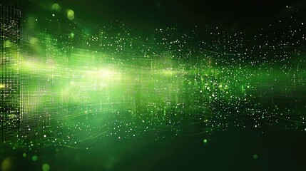 Aufkleber - Abstract Green Light Particle Grid: Dynamic Energy and Movement