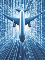 Poster - a bold depiction of automation in logistics with interconnected machines handling global cargo flow