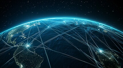 Poster - a masterfully composed visual of logistics teams coordinating global networks, with seamless communi