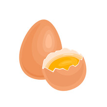 Chicken eggs whole and half of egg with yolk. Vector cartoon flat illustration. Healthy food icon