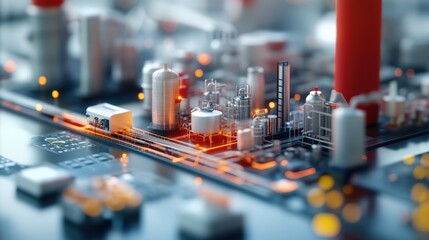Poster - Futuristic Industrial Digital Landscape with Unconventional Technology Elements and Urban Infrastructure at the Heart of Modern Manufacturing Innovation and Automation
