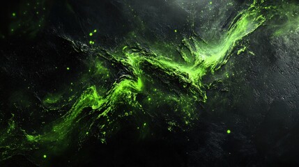 Wall Mural - abstract green nebula swirling cosmic energy, glowing green particles on dark background