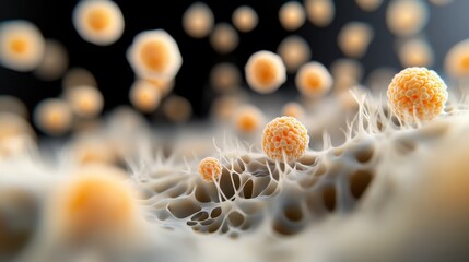 Poster - Microorganisms Interacting in a Microscopic Environment with Intricate Detail and Vivid Colors, Representing Cellular Processes and Biological Themes in Life Science Studies
