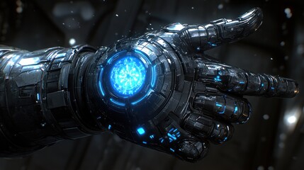 Wall Mural - glowing blue energy in a futuristic robotic hand
