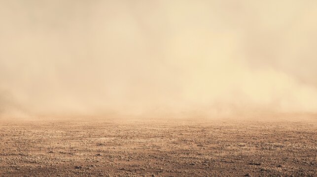 Dusty Desert Landscape Dry Sandy Ground with Windblown Haze and Atmospheric Perspective