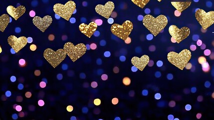 Wall Mural - Festive Golden Heart Bokeh Overlay with Glitter Background for Holiday and Celebration Designs