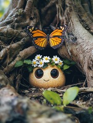 Poster - A whimsical creature with a flower crown and a butterfly friend. AI.