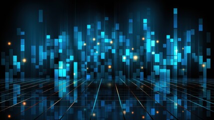 Abstract Digital Cityscape: Glowing Blue Pixels and Lines