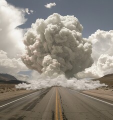 A misty road enveloped in a soft, swirling cloud of air