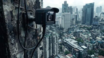 Poster - Urban security surveillance system city skyline technology image urban environment elevated perspective safety concept