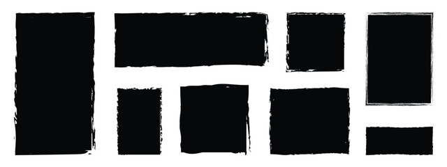 rectangle brush stroke, ink paint brush, grunge box. black square shapes with brush borders on white
