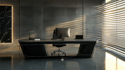 Modern office desk with blank screen computer monitor, Ai generated Images.
