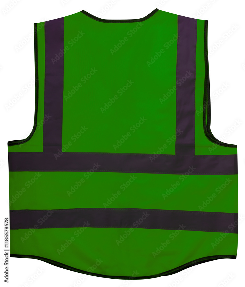 Back view of Green safety vest for safety on duty on white background ...