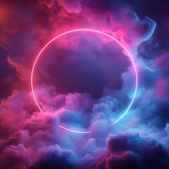 Wall Mural - A glowing circle is surrounded by a cloud of purple and blue