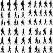 © MDARIF - Silhouettes of People Walking in Motion, Crowd Silhouettes on a White Background, Walking Figures Silhouetted in Minimalist Style