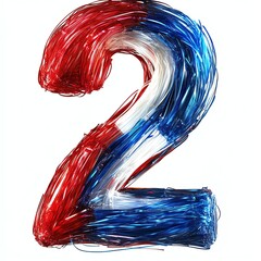 Number two design with red, white, and blue strokes on a white isolated background.