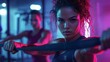 © Argan - Neon Fitness: Woman's Strength and Determination in a Vibrant Gym Setting