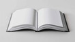 © Muhammad - Open blank book with white pages laying flat on a clean light gray surface creating a minimalist concept for reading or writing