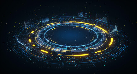 Poster - abstract tech background with circuit interface lines and holographic elements . Generative AI