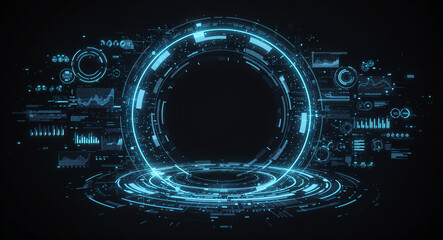 Poster - abstract tech background with circuit interface lines and holographic elements . Generative AI