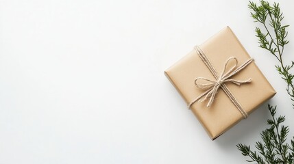 Poster - Gift box mockup with natural elements on white background ideal for seasonal promotions and customizable text space for branding